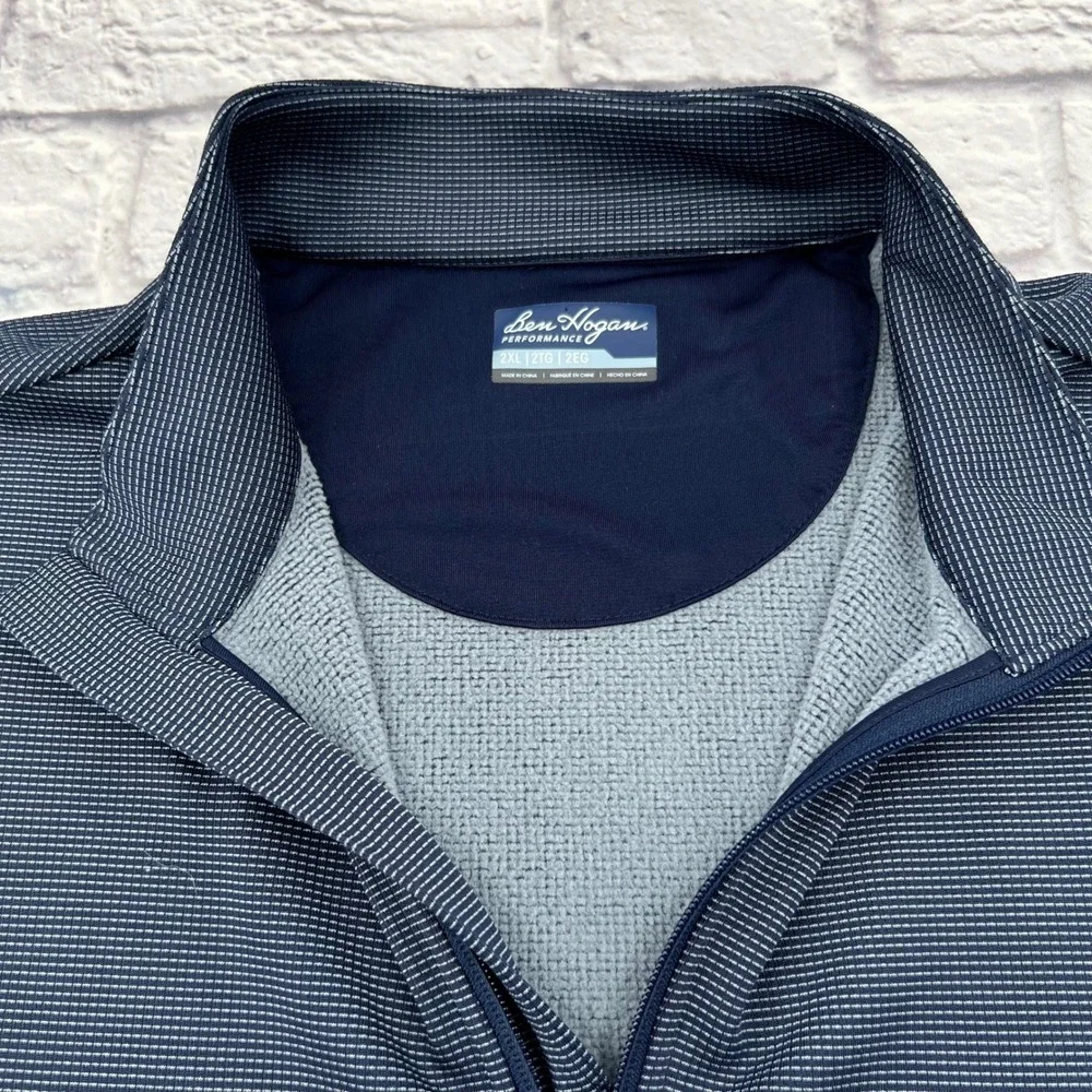 Ben Hogan Performance Mens 2XL Dark Blue Micro Stripe 1/4 Zip Fleece Pullover